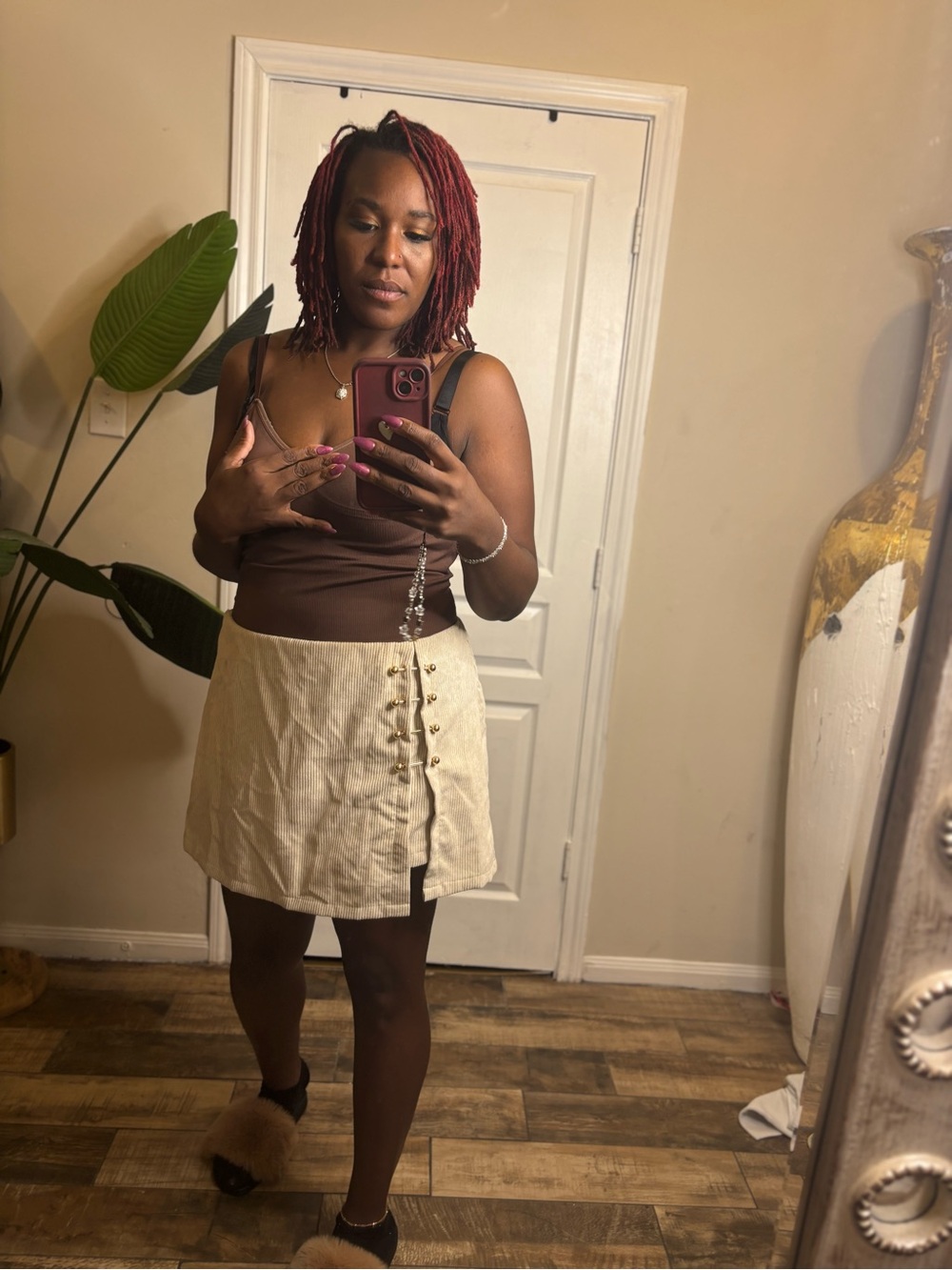 SHEIN Cream Wrap-Front Mini Skirt with Side Buttons